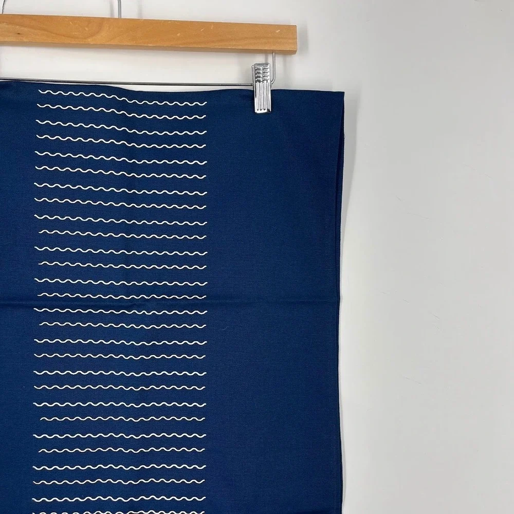 Territory Navy Blue Cotton Table Runner Wavy Line Embroidery 18x35 New